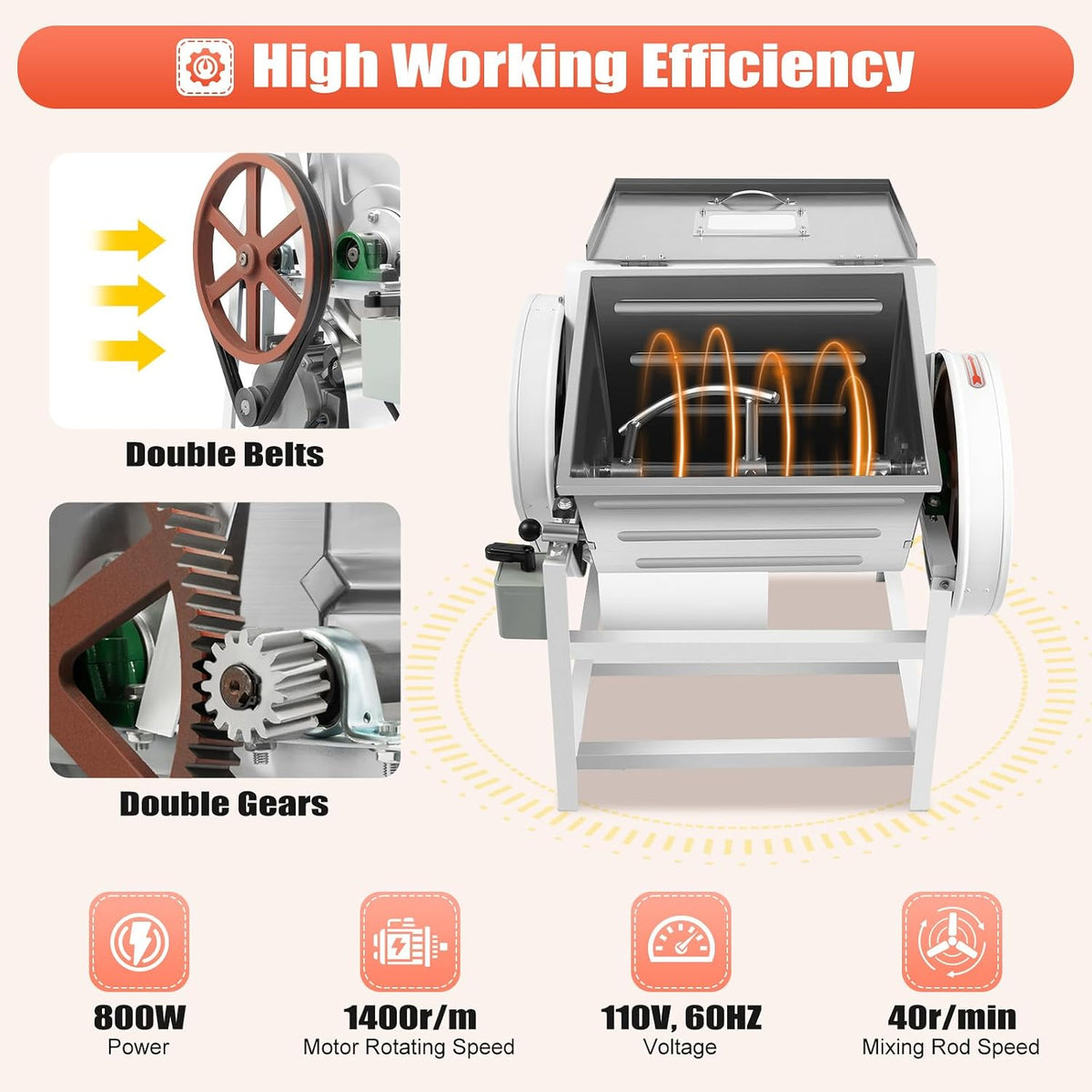 30QT Commercial Dough Mixer with Forward & Reverse Rotation