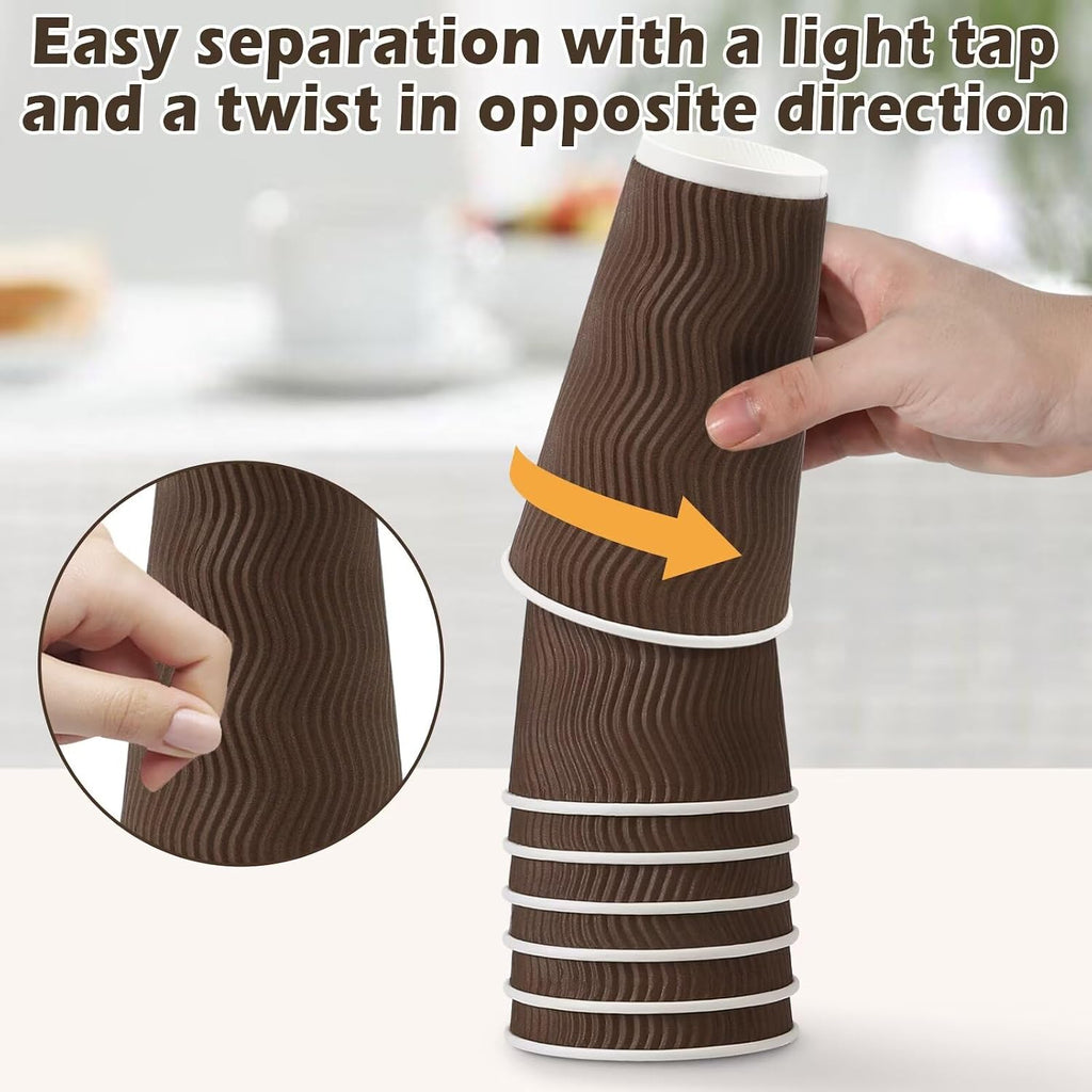 16 oz Insulated Disposable Paper Coffee Cups with Lids 50 Pack