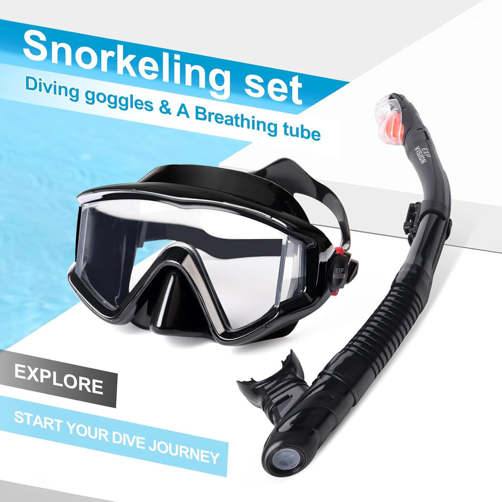 Snorkel Set Pano 3 Window Adult Snorkeling Gear, Professional Snorkel Goggles Anti-Fog Diving Mask, Anti-Leak Swim