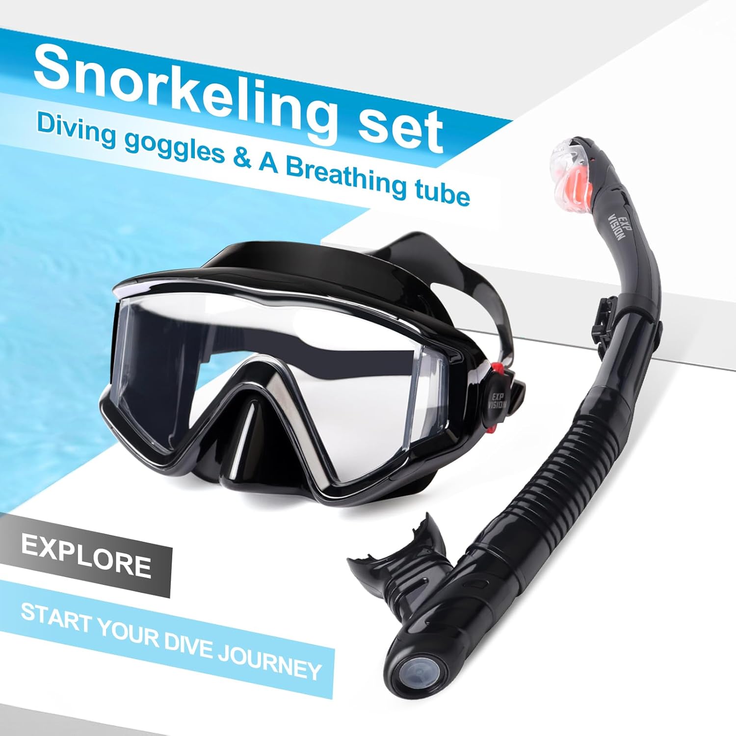 Snorkel Set Pano 3 Window Adult Snorkeling Gear, Professional Snorkel Goggles Anti-Fog Diving Mask, Anti-Leak Swim