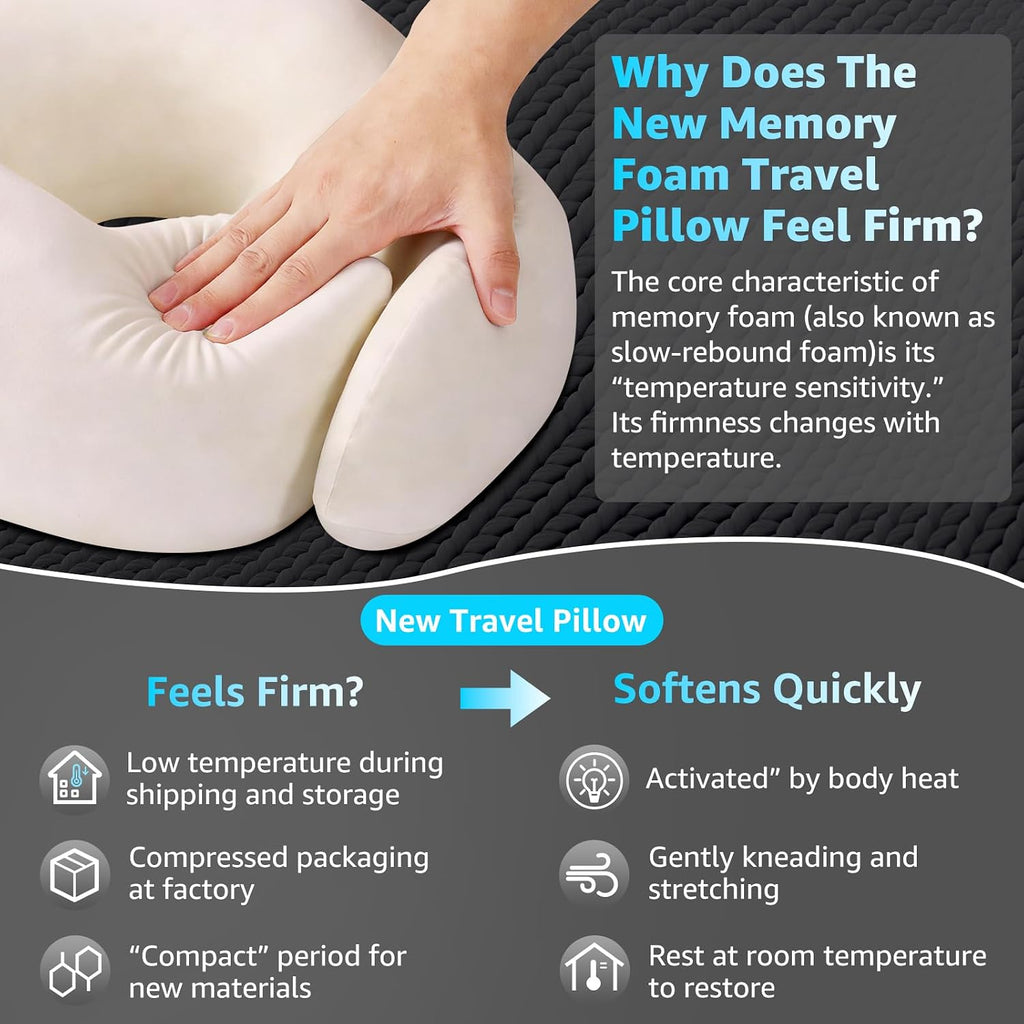 Travel Pillows for Airplanes Ergonomic Memory Foam Neck Pillow for Travel - 360° Head & Neck Support for Sleeping on