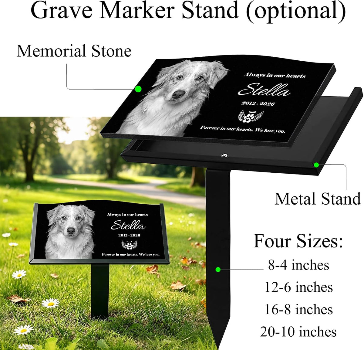 Personalized Pet Memorial Stone, Custom Granite Grave Marker for Dogs Cats