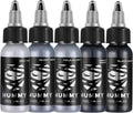 Grey Series Tattoo Ink Set - 5 Bottles (1 oz Each) Includes: Black Magic, Knight's Armor, Silent Night, Pelican Gray