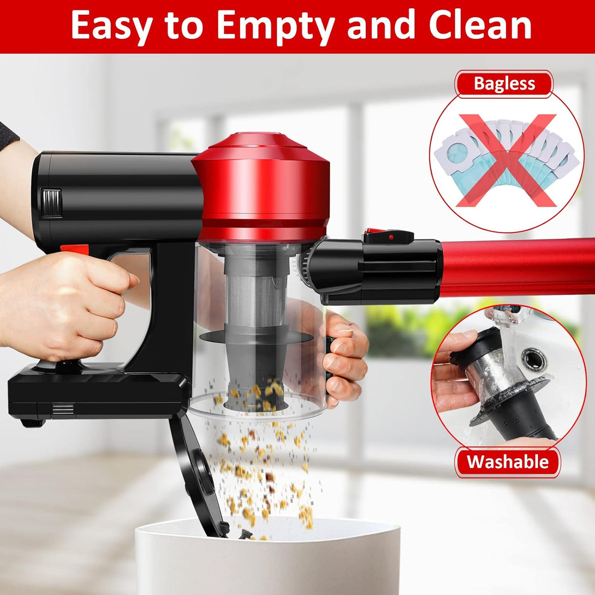 C150 Cordless Vacuum Cleaner with 2200mAh Rechargeable Battery, 18000Pa Cyclone Vacuum with HEPA Filter, Lightweight