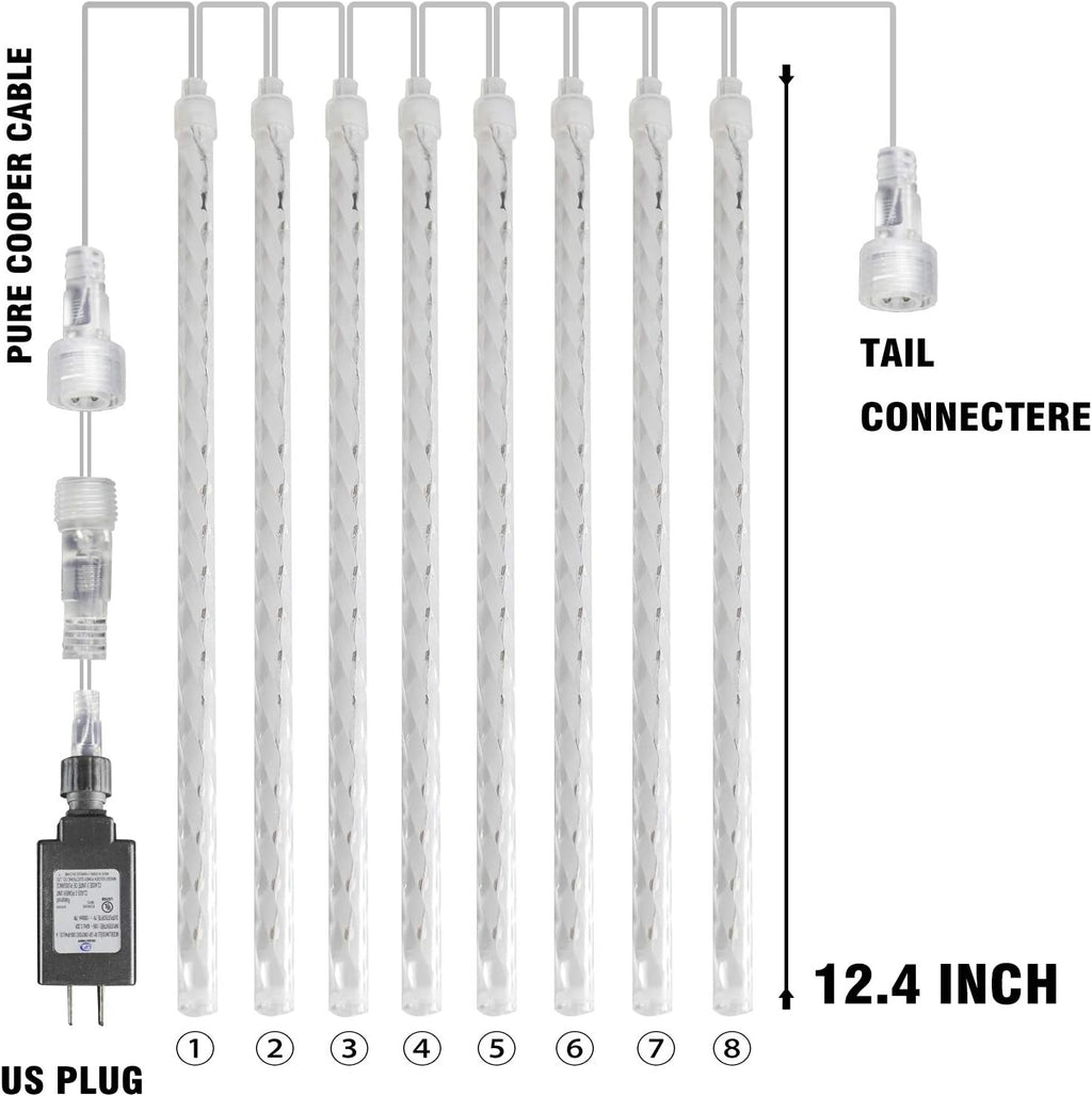 Meteor Shower Rain Lights, 288 LED Christmas Lights Icicle Snow Falling Halloween Light Outdoor Raindrop Light, 30cm