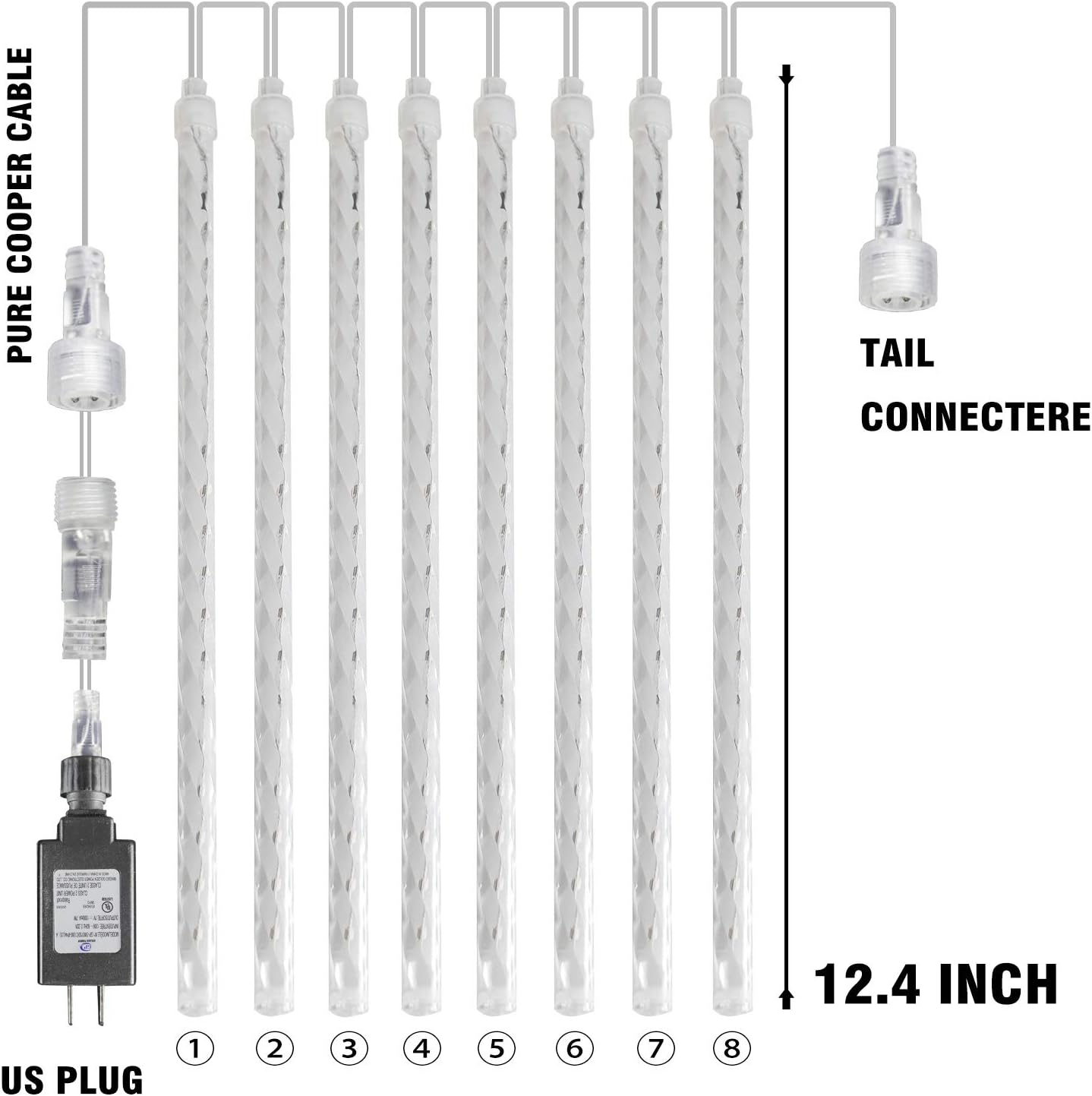 Meteor Shower Rain Lights, 288 LED Christmas Lights Icicle Snow Falling Halloween Light Outdoor Raindrop Light, 30cm