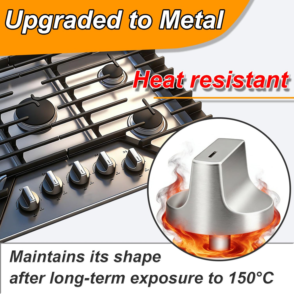 Upgraded Metal W11366438 for Whirlpool Stove Knobs Replacements,Stainless Steel Brushed,Compatible with Gas Cooktop
