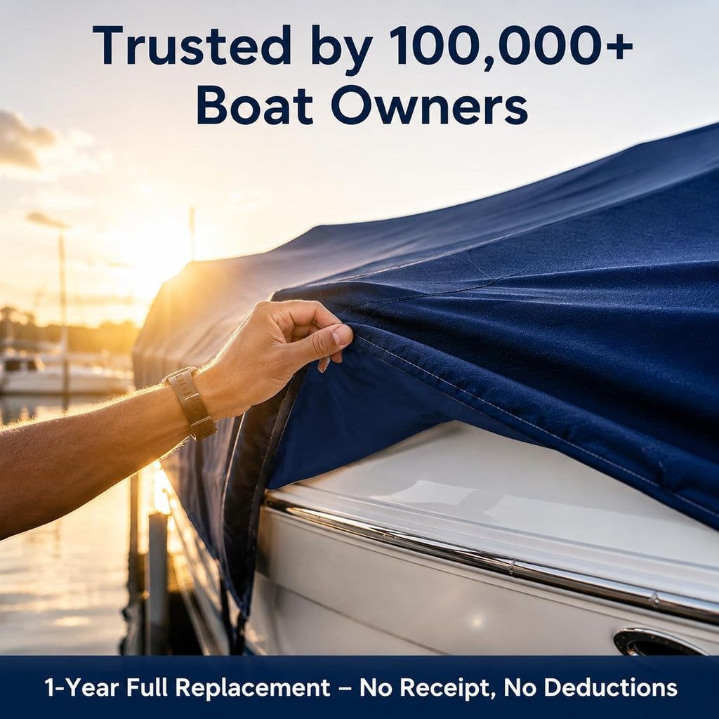 Solution-Dyed 600D Boat Cover 14'-16' – Marine Grade Waterproof V-Hull, Bass, Jon & Runabout Boat Cover up to 68"