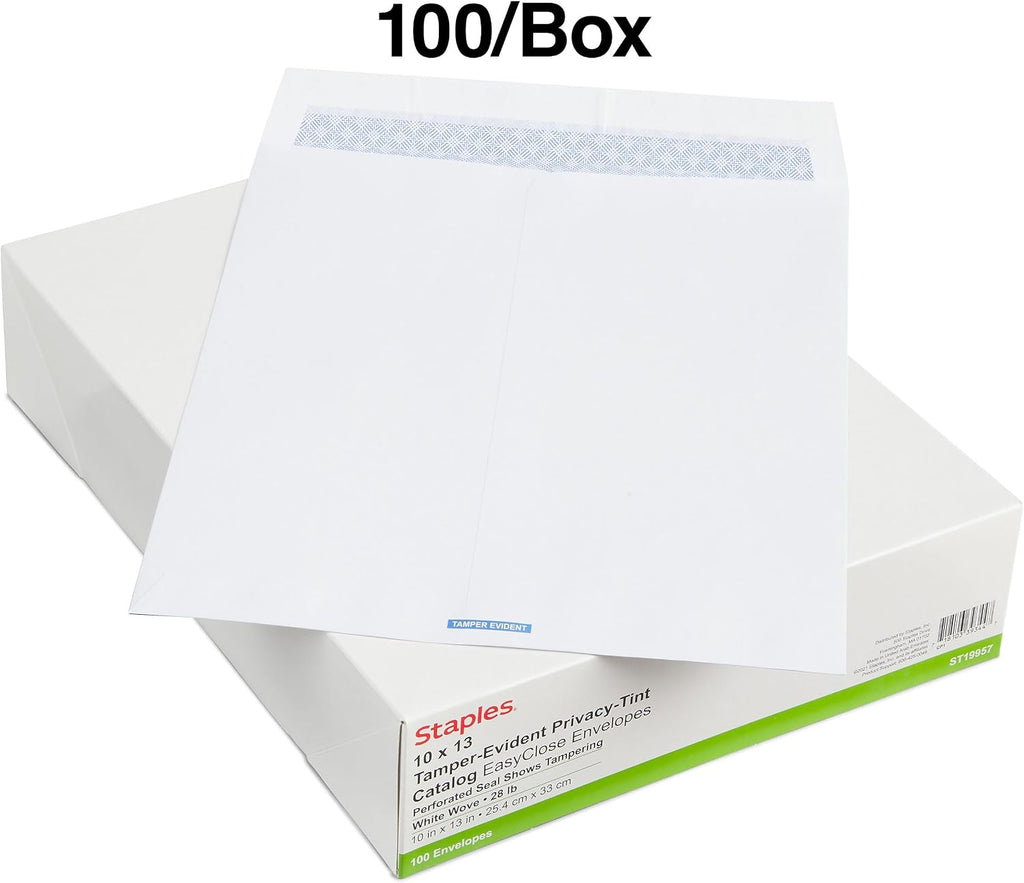 10x13 Security-Tinted White EasyClose Catalog Envelopes, 100 Pack