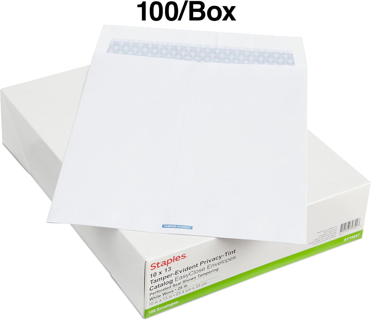 10x13 Security-Tinted White EasyClose Catalog Envelopes, 100 Pack