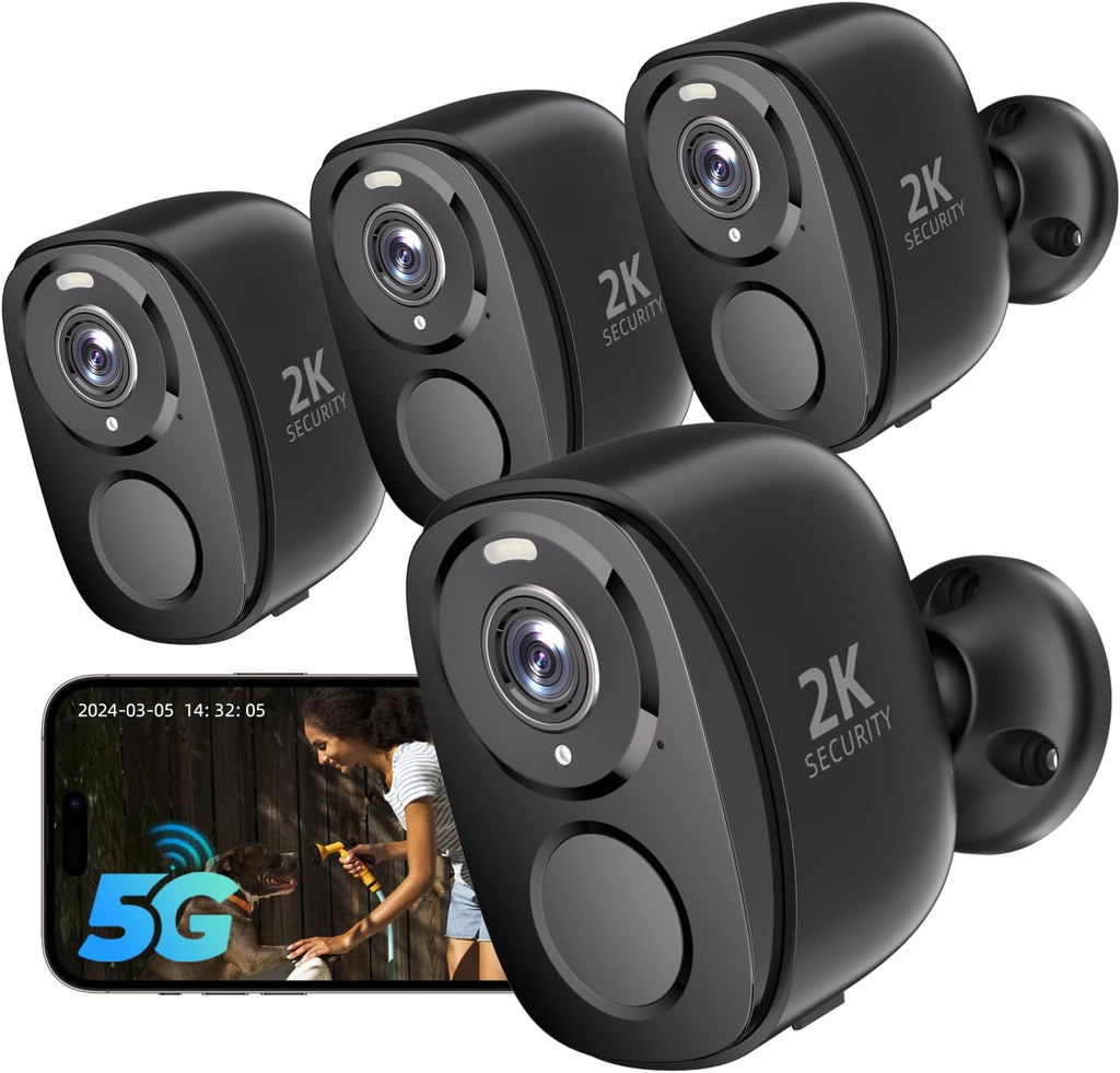 4Pack 5G/2.4G Security Cameras Wireless Outdoor,2K Battery Powered AI Motion Detection Siren Alarm WiFi Home Indoor