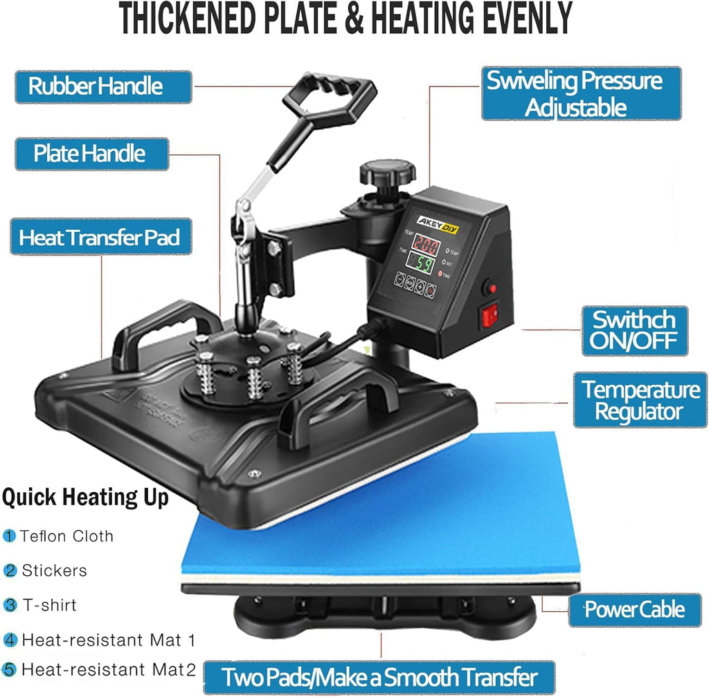 Professional 5 in 1 Heat Press Machine for t Shirts Digital Heat Press Combo 12" x 15" 360-degree Swing Aweay Shirt