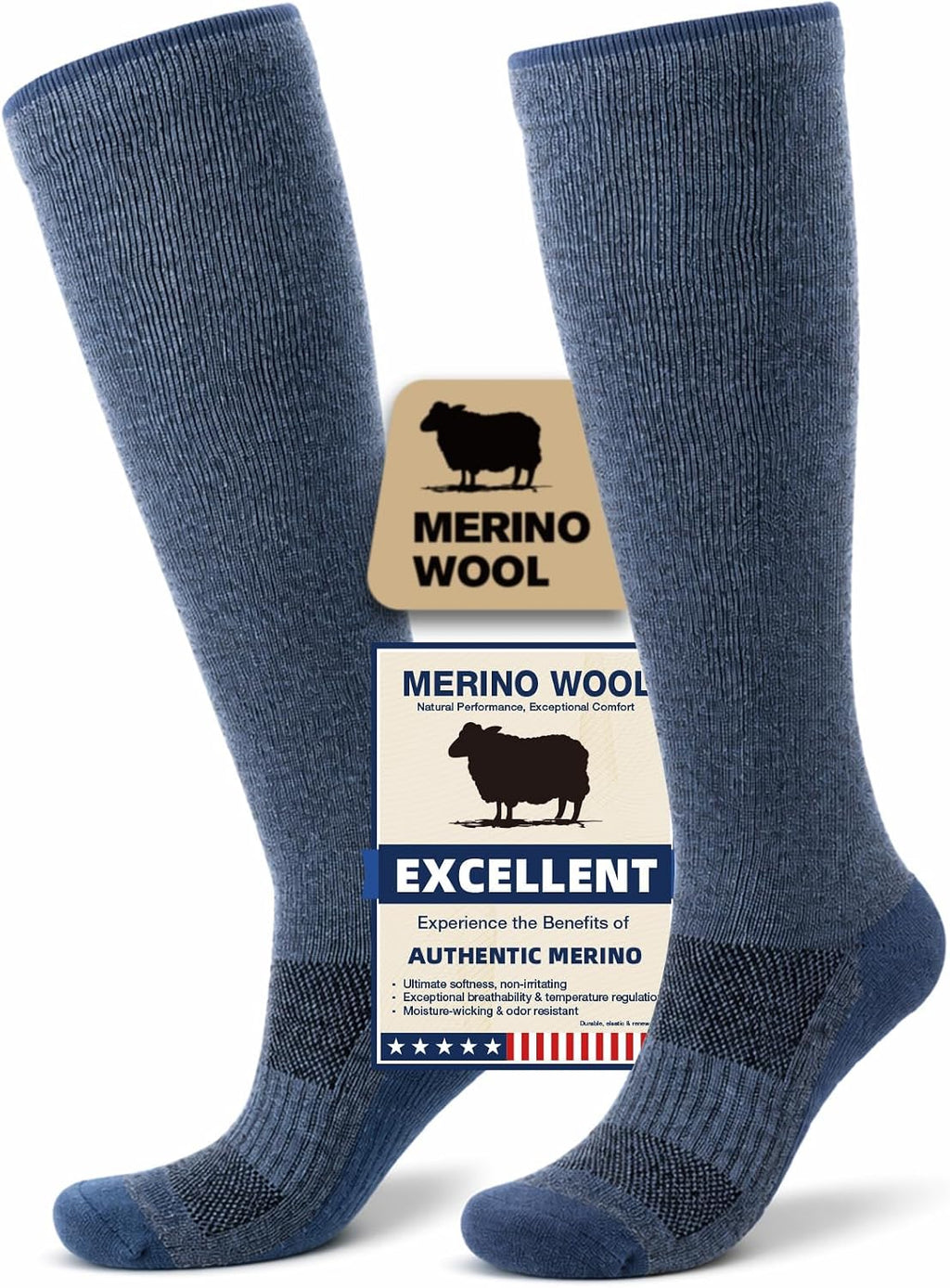 Merino Wool Compression Socks for Women & Men, 20-30 mmHg Knee High Dryarn Socks for Flying, Travel, Running L/XL