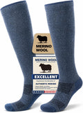 Merino Wool Compression Socks for Women & Men, 20-30 mmHg Knee High Dryarn Socks for Flying, Travel, Running L/XL