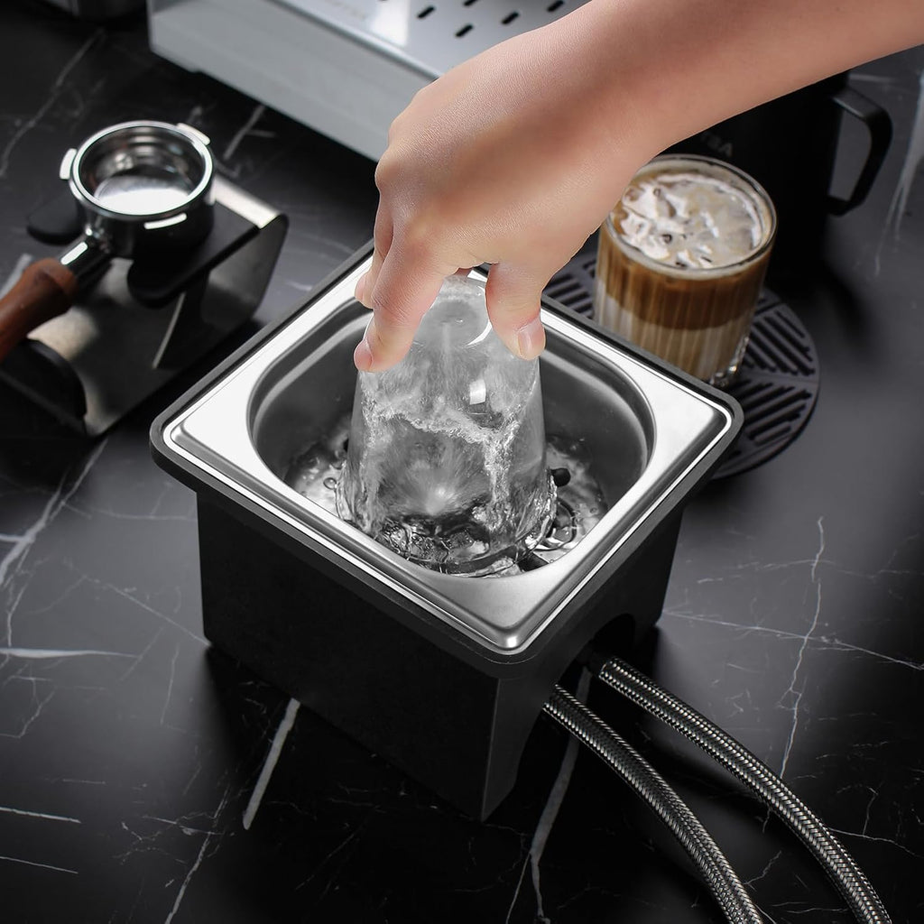 Pitcher Rinser with Base, Stainless Steel Countertop Glass Rinser Cup Washer Sink with Side Spray, 7.48" x 6.89" x