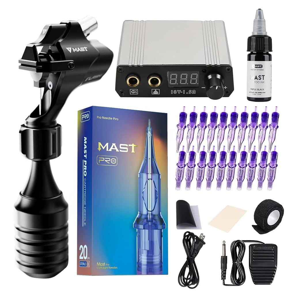 Mast Flash Rotary Tattoo Machine Kit Cartridges Disposable Needles Power Supply TZ450