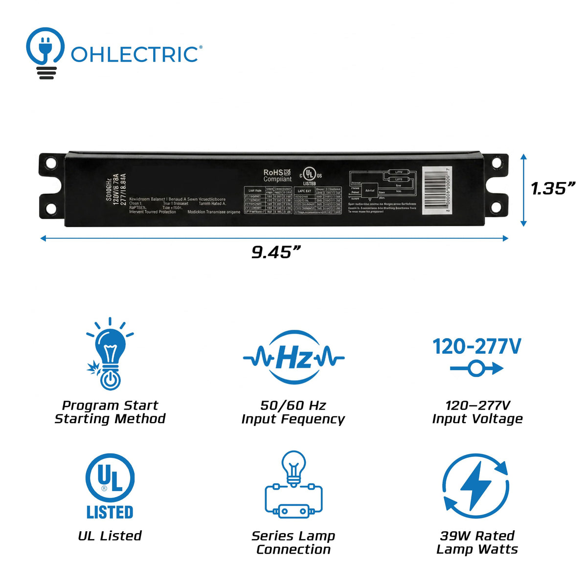 T5 Electronic Ballast for 2 Lamps, 120-277V, Program Start