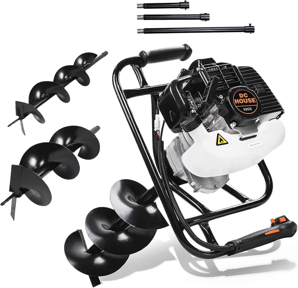 Post Hole Digger, 52cc 1800W Gas Powered Earth Auger Earth Digger, Auger Post Hole Digger with Two Drill Bit 6" & 10"