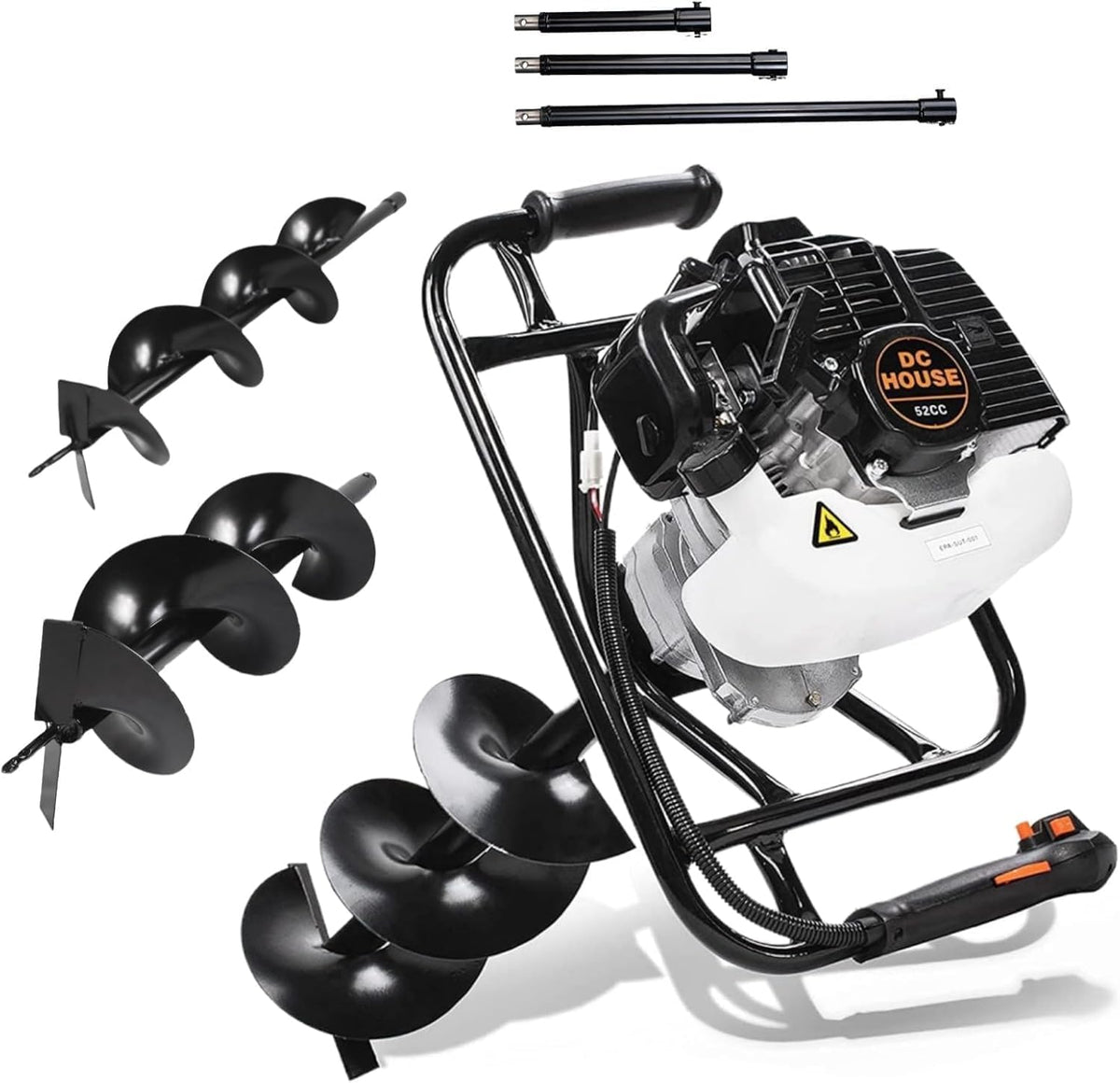 Post Hole Digger, 52cc 1800W Gas Powered Earth Auger Earth Digger, Auger Post Hole Digger with Two Drill Bit 6" & 10"