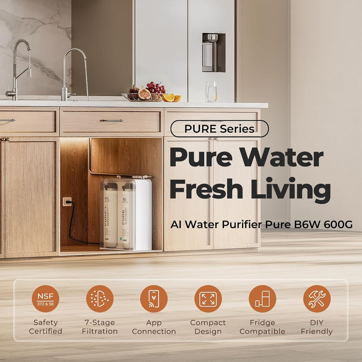 Pure B6W 600GPD Under-Sink Tankless Reverse Osmosis Water Filtration