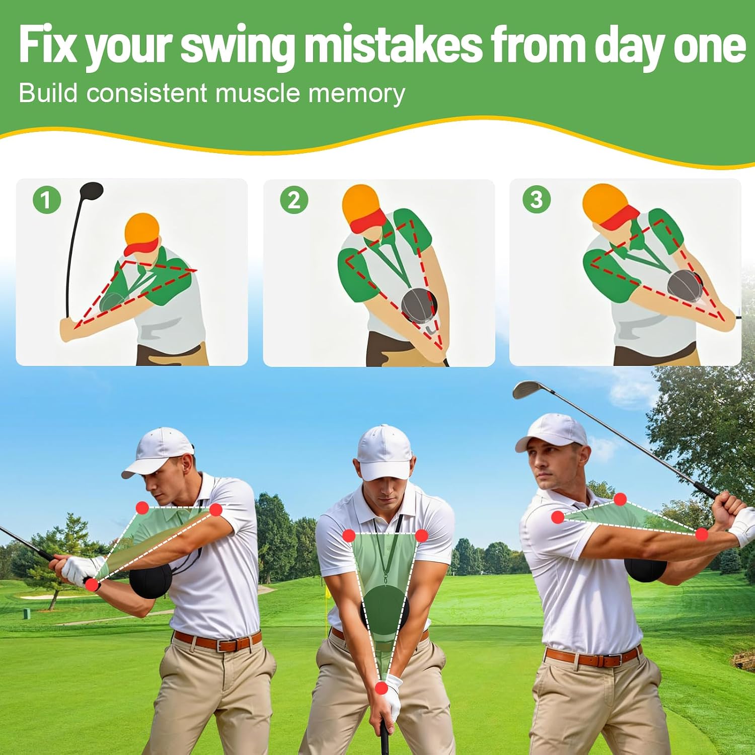 Portable Golf Swing Trainer & Training Ball – Adjustable Golf Training Aid & Connection Ball, Indoor/Home Golf Tempo
