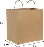 Kraft Paper Bags with Handles 12x7x12 Inch Large Brown 100 Bulk
