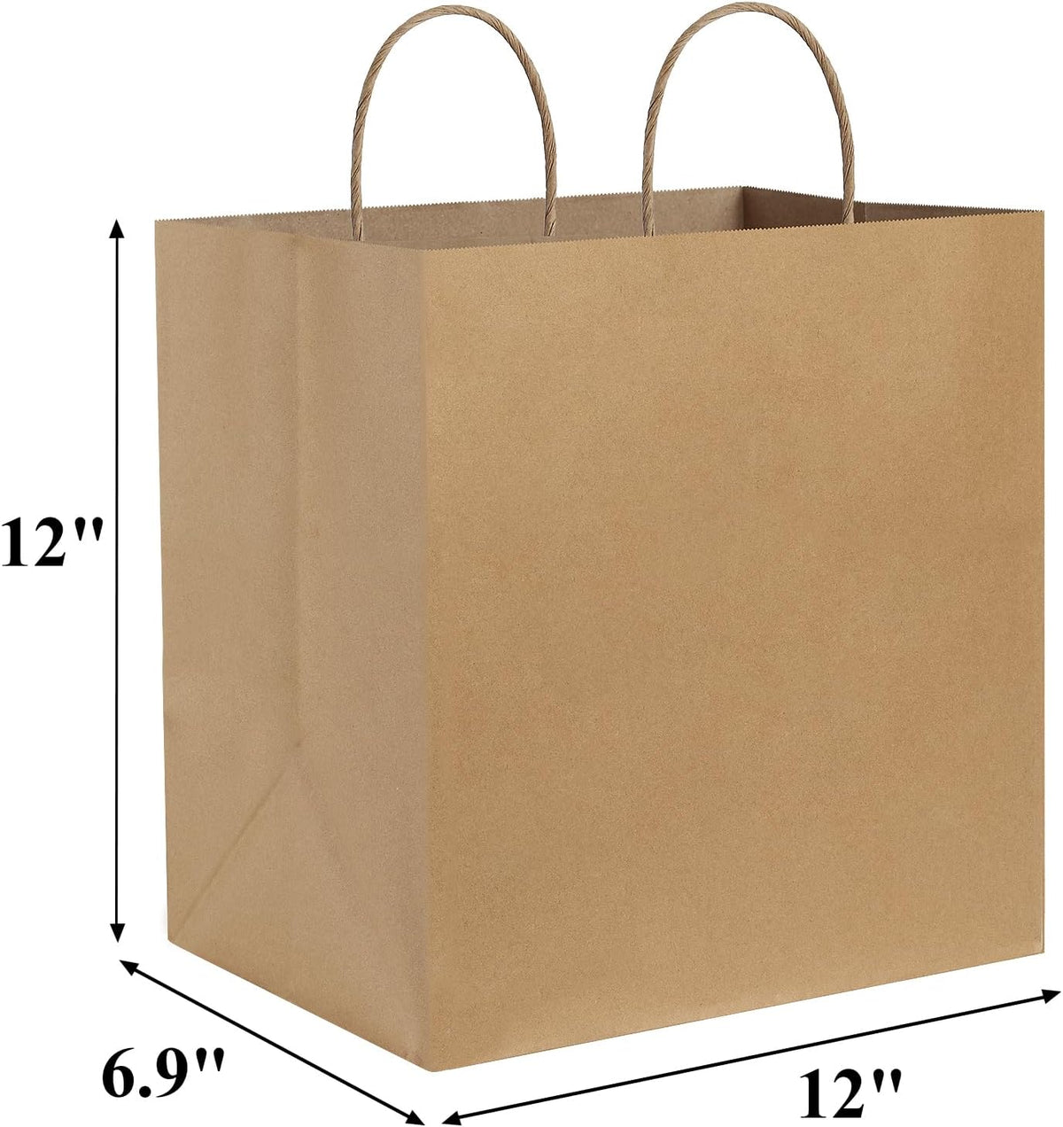 Kraft Paper Bags with Handles 12x7x12 Inch Large Brown 100 Bulk