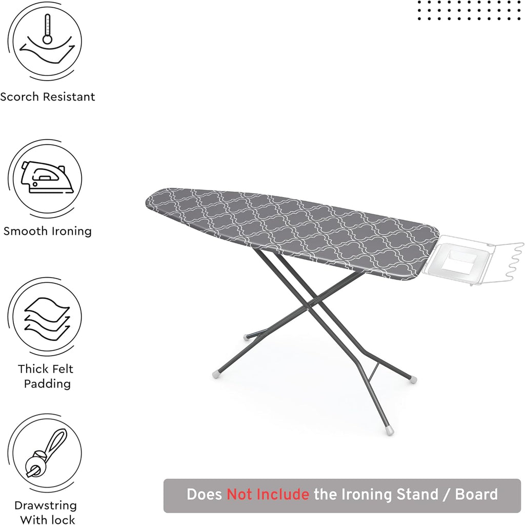 Ironing Board Cover and Pad, Thick Felt 54"x18" | Grey Tiles, 100% Cotton Surface | Scorch & Stain Resistant | Heavy
