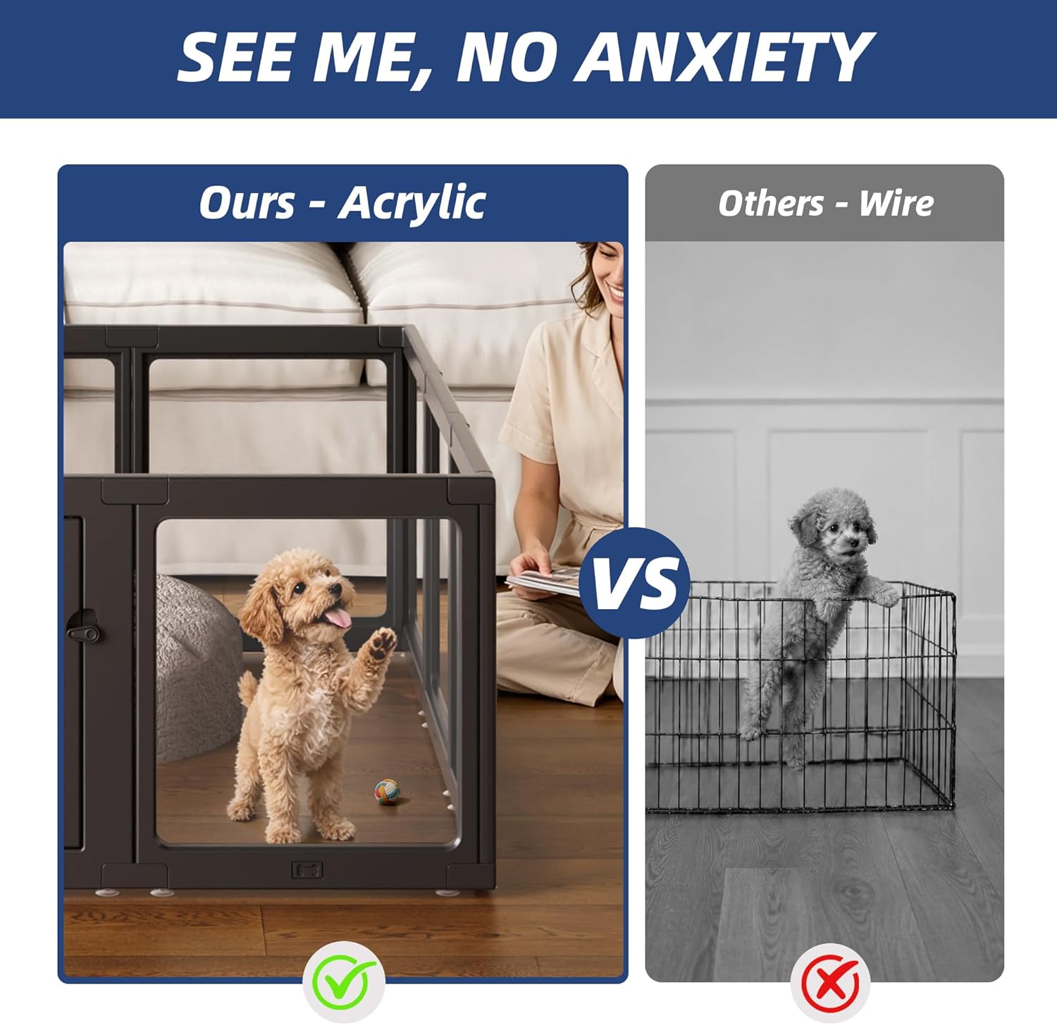 Clear Acrylic Dog Playpen Indoor, Puppy Cat Small Pet Play Pen, Pet Cat Playpen for Rabbits, Dog Fence Crate Kennel
