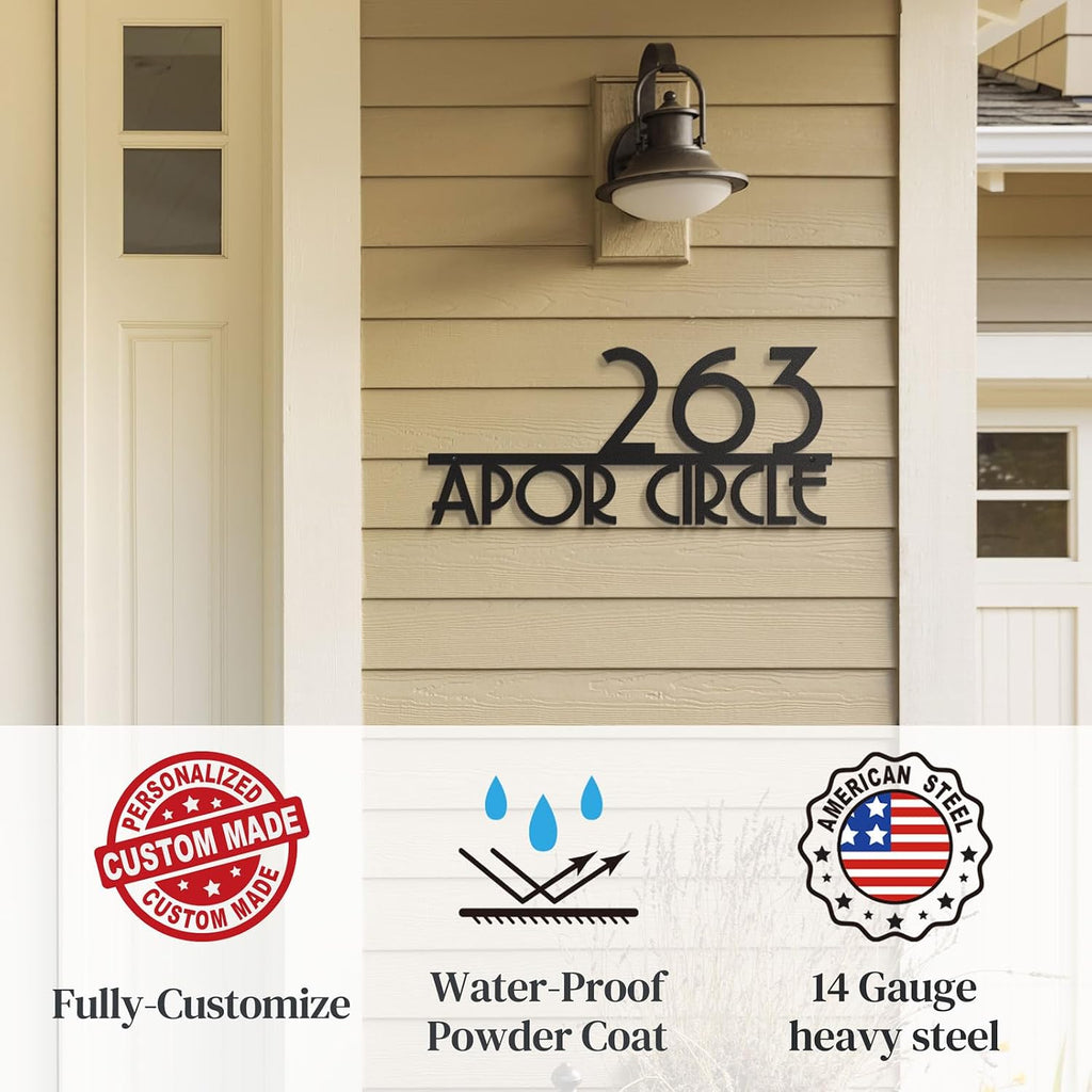 House Numbers Metal Address Signs - Modern House Numbers for Outside - Personalized Home Address Number Sign Plaque
