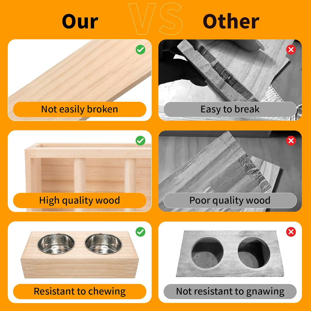 3 in 1 Rabbit Hay Feeder with Litter Box,Wooden Hay Feeder with 2 Bowls & Litter Box for Guinea Pig Chinchilla Bunny