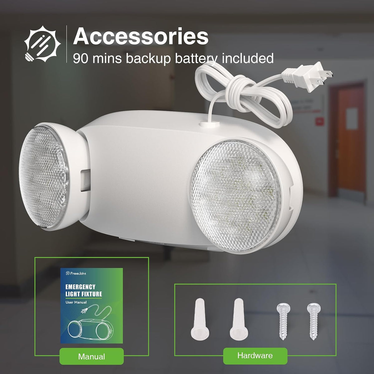 FREELICHT 4 Pack Led Emergency Lights with Round Head, 4FT Plug in Cord