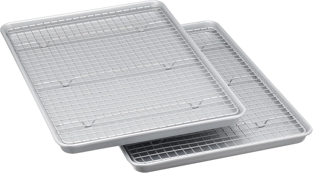 Ceramic Nonstick Baking Sheets & Cooling Rack Set, Dishwasher Safe, Oven Safe, Half Sheet Size, Gray, 2-Pack