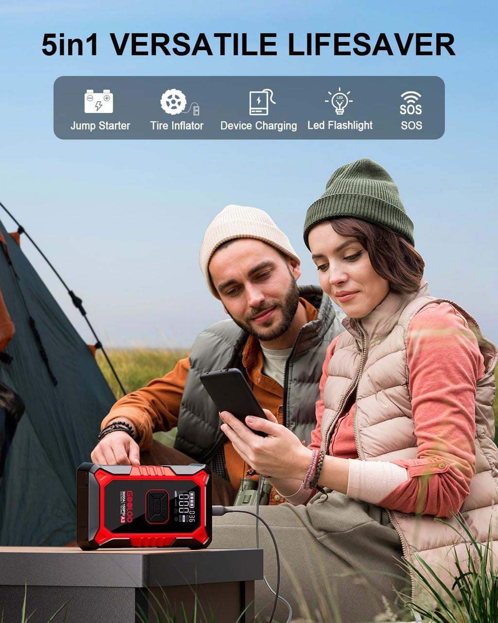 A3 Jump Starter with Air Compressor, 3000A Portable Car Battery Booster (9.0 Gas/6.5L Diesel) with 150PSI