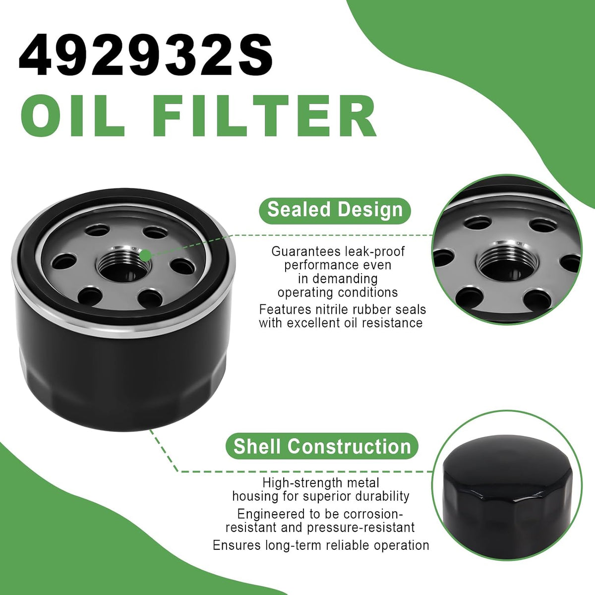 Podoy 492932 492932S 49065-0721 49065-7007 Oil Filter Replacement (5 Pack)