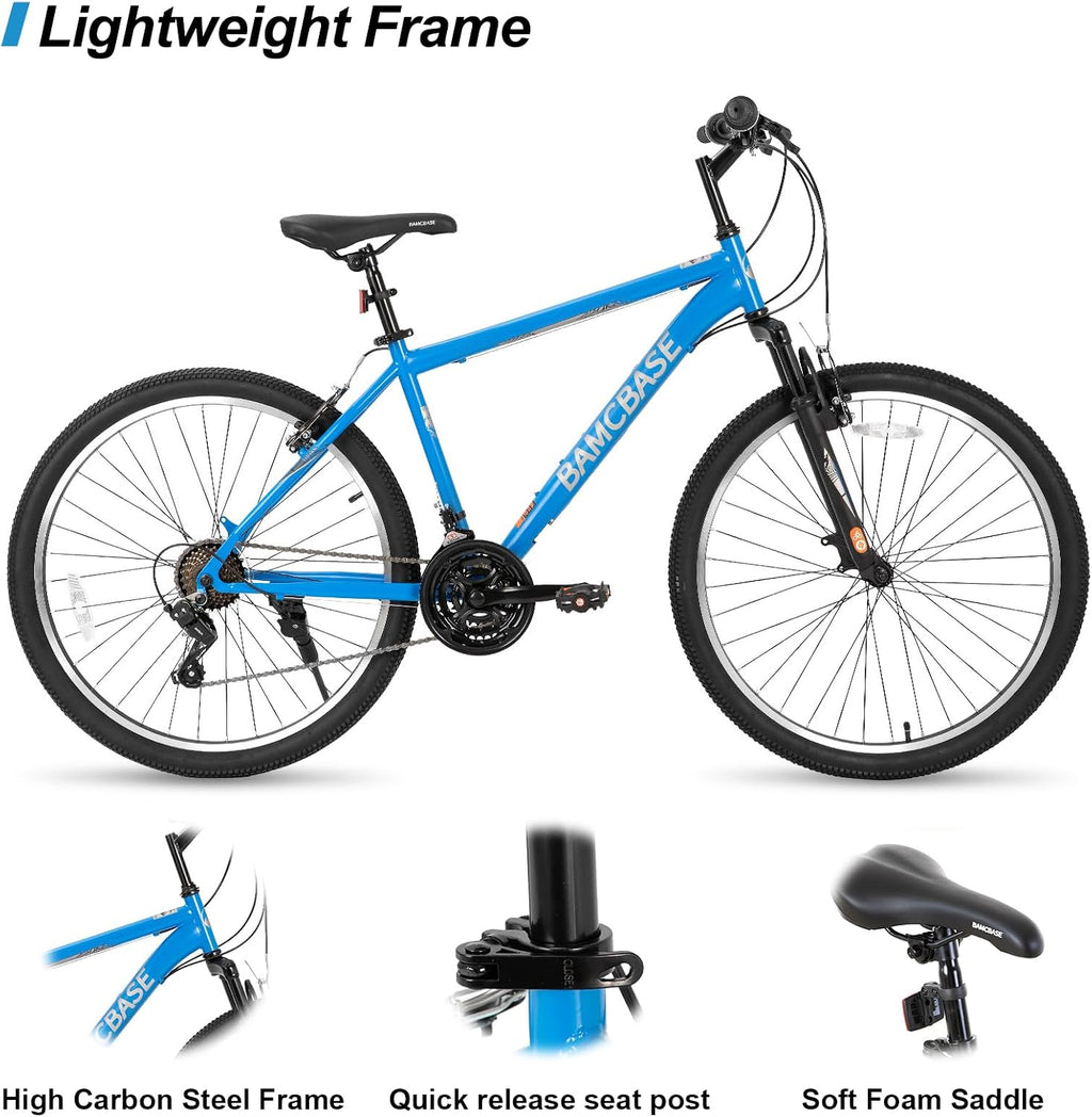 HILAND 26 27.5 29 Inch Mountain Bike, Mens and Womens MTB with 21 Speeds, High-Tensile Steel Frame, V Brake, Hardtail