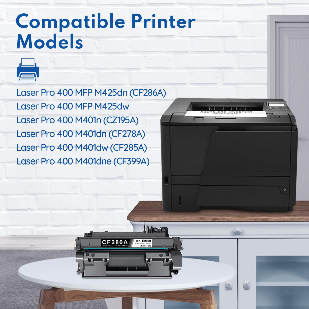 CF280A 80A Toner Cartridge Black High Yield, Replacement for HP 80A