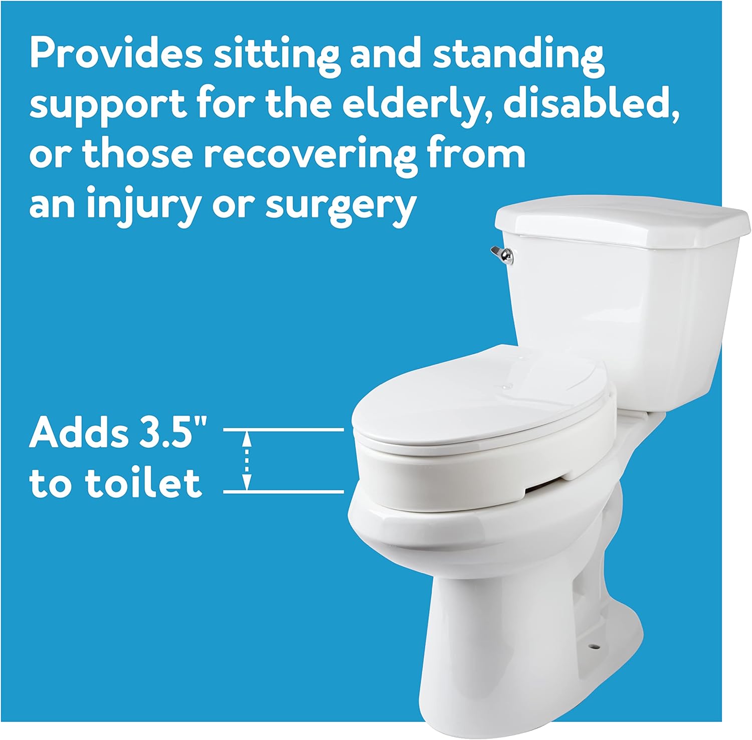 Health Brands Hinged Elongated Toilet Seat Riser, Adds 3.5 Inches of Height to Toilet, 300 Pound Weight Capacity