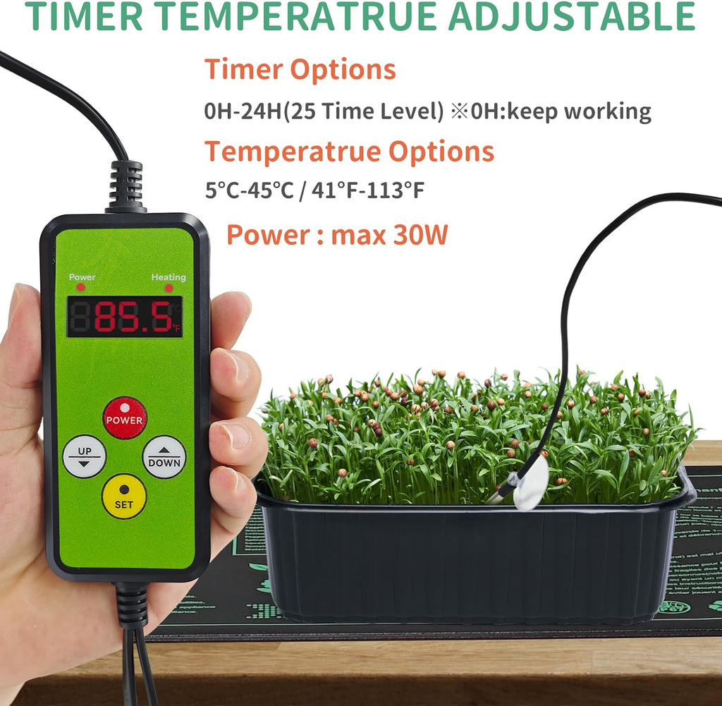 Seedling Heat Mat with Temperature Controller | Waterproof Heating Pads | Seed Germination Heating Mat 10 x 20.75 Inch