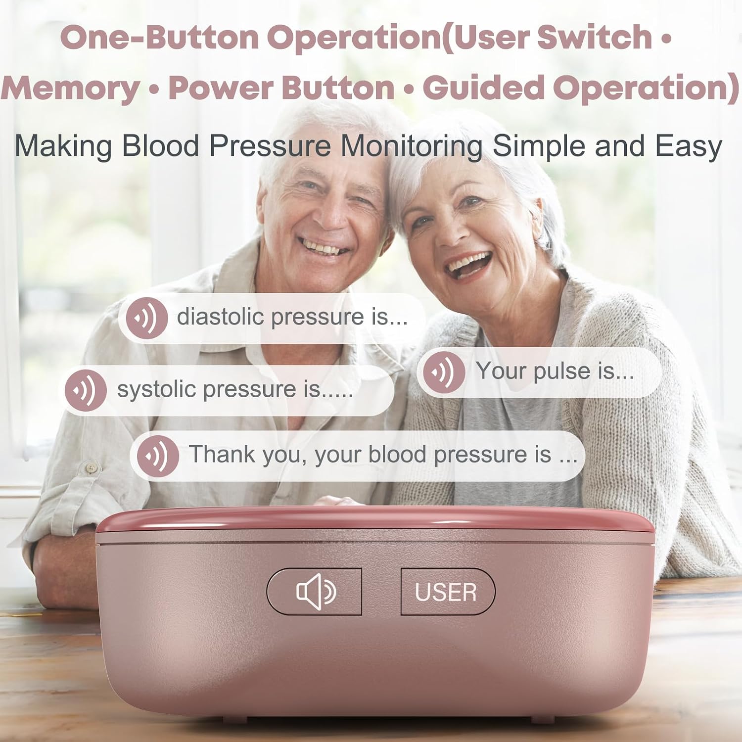 Wrist Blood Pressure Monitor, Rechargeable, Large LED Display, Pink