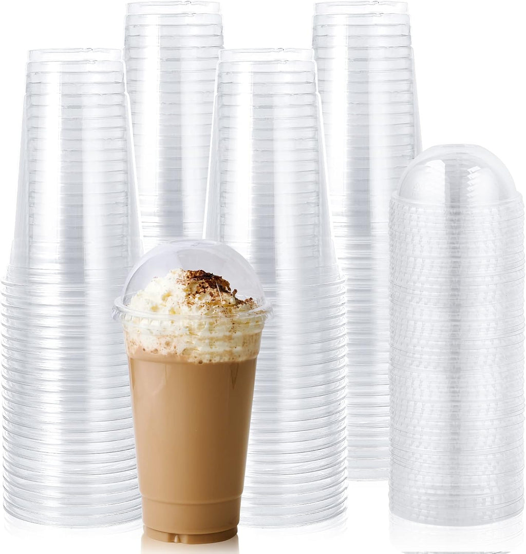 90 Sets 20 oz Clear Plastic Cups With Dome Lids