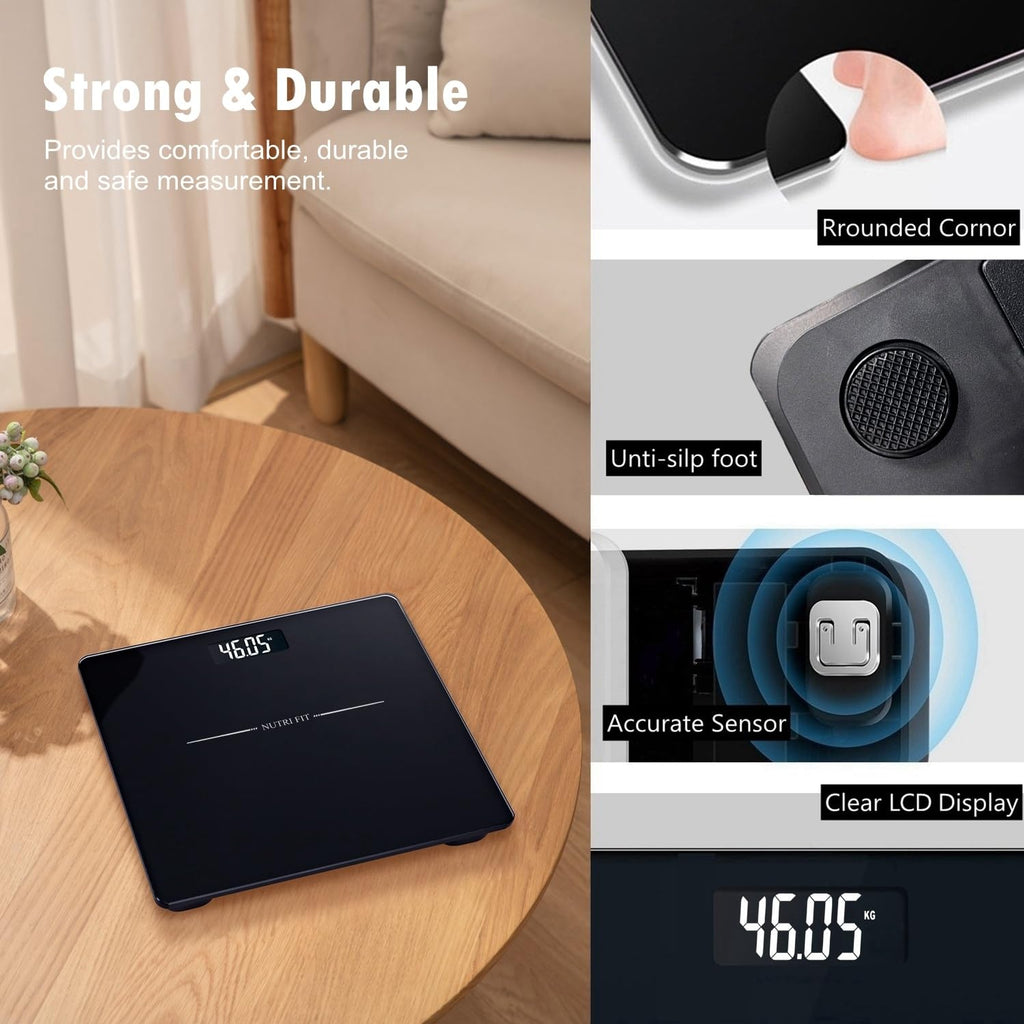 Digital Bathroom Scale for Body Weight Loss Watchers Jet Black | 0.1lb Precision, 330lb Capacity, Backlit LCD Screen