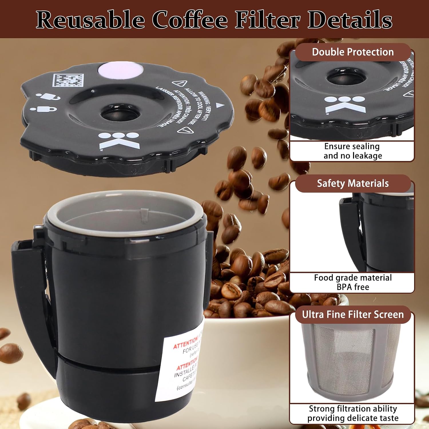 K250 Reusable Coffee Filter Compatible with Keurigg My K-Cup 2.0 1.0 | 3 Pack Refillable Ground Coffee Filter Fits