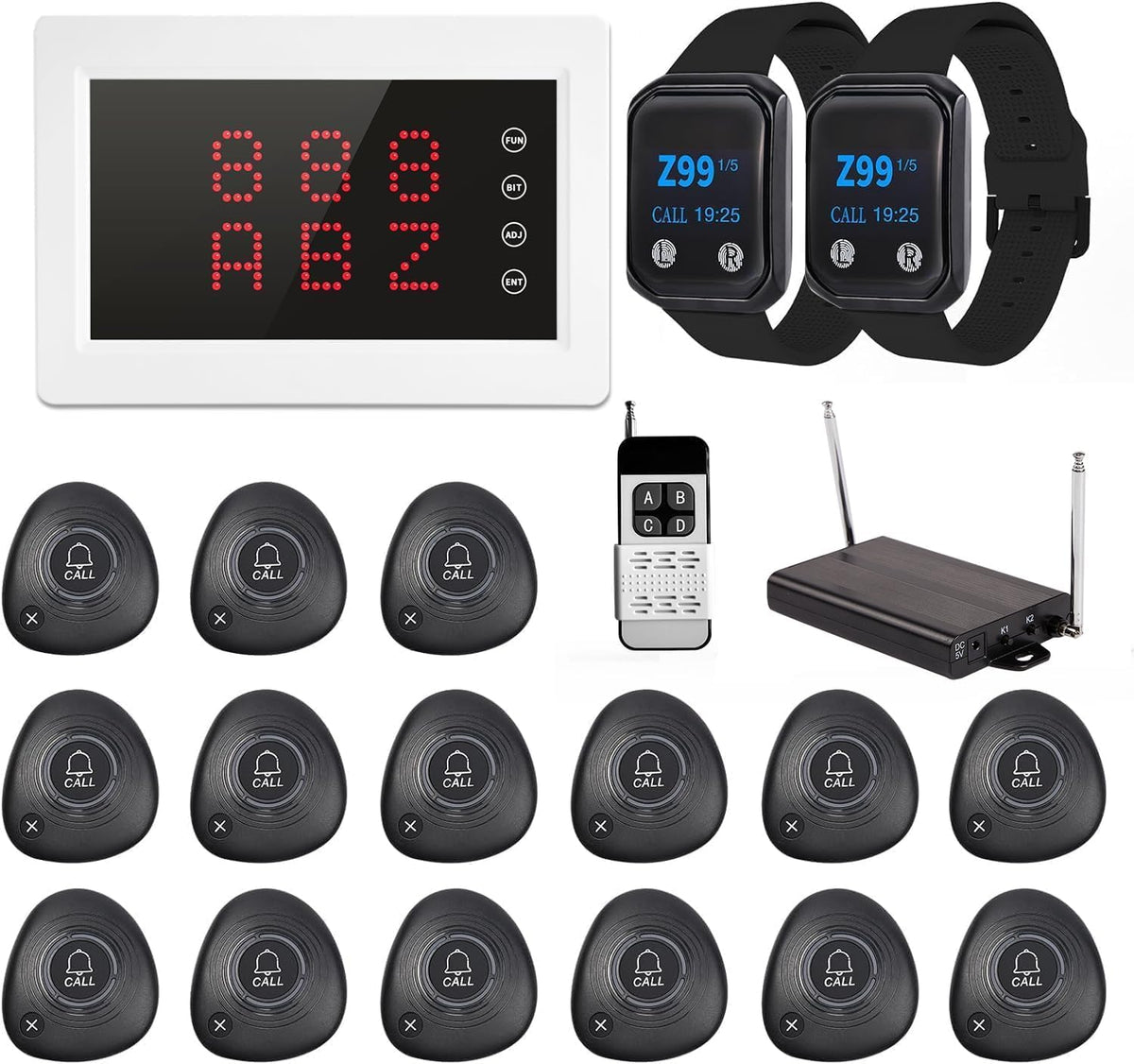 Restaurant Pager System 1200+Ft with 15 Portable Waterproof Buttons