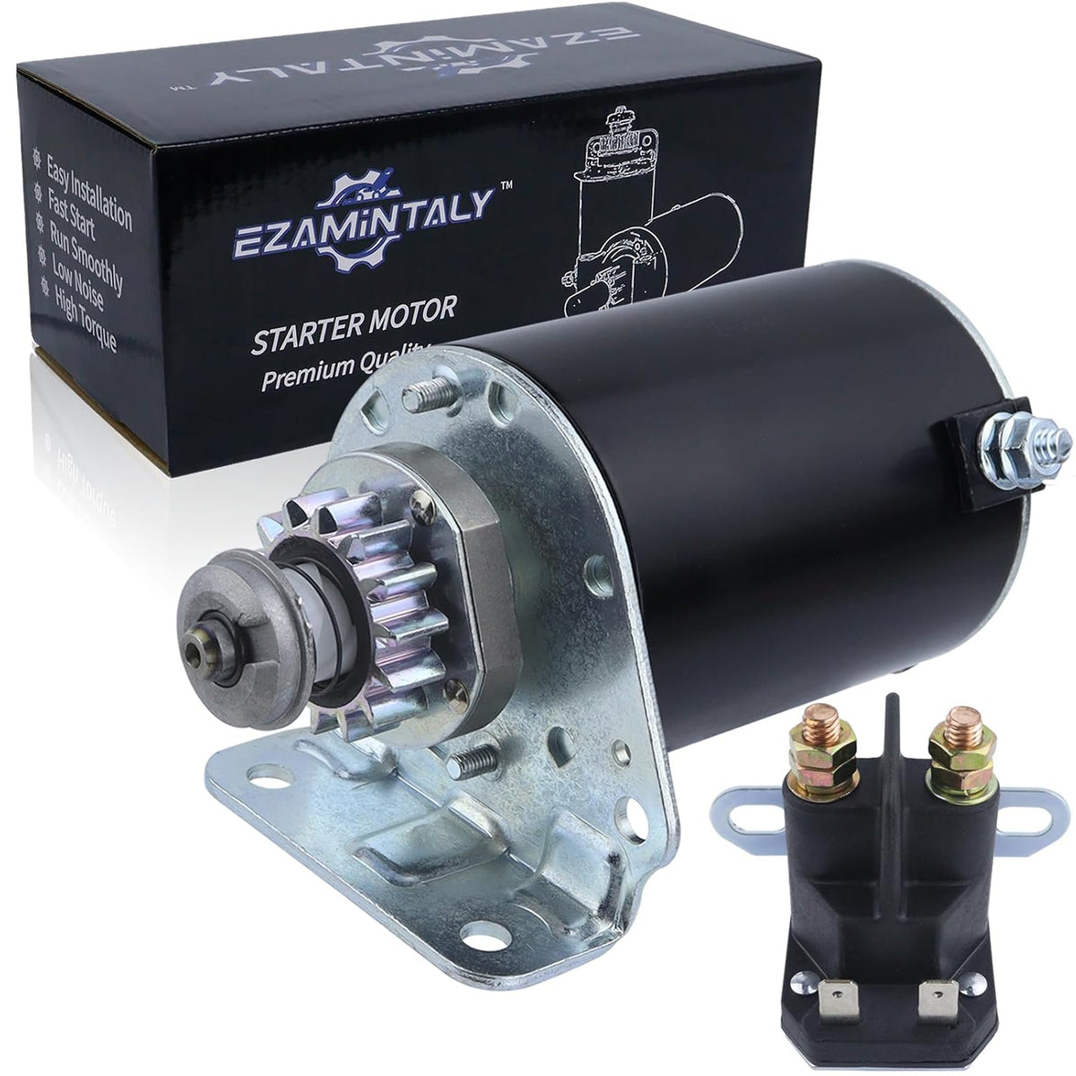 Starter Motor & Solenoid Relay Replacement for BS Engine for John Deere Tractor E100 E110 LA100 LA105 LA110 LA115 LA125 D100 D105 D110 D120 Z225, 593934 693551 BS693551 Mia13018