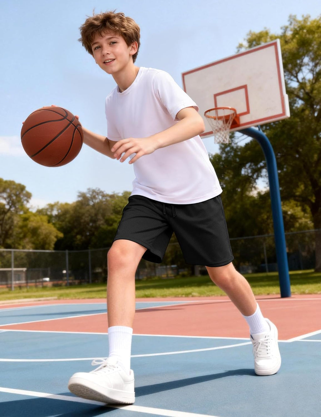 Boys Athletic Shorts Kids Mesh Basketball Soccer Short with Pockets