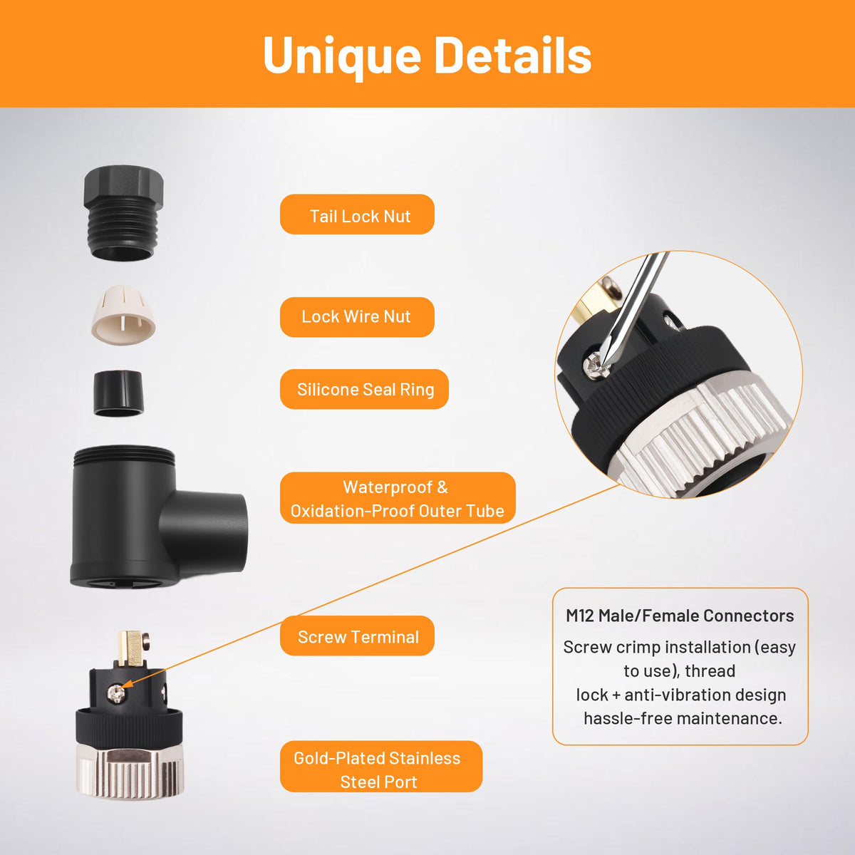 M12 Aviation Connector,4pcs 5-Pin Female Right Angle Socket Panel A Code Field Wireable IP67 Waterproof Industrial Circular Connector