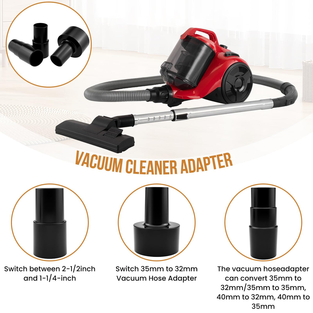 ZDRU 3Pcs Universal Vacuum Hose Adapter Kit, Multi-Size Adapters