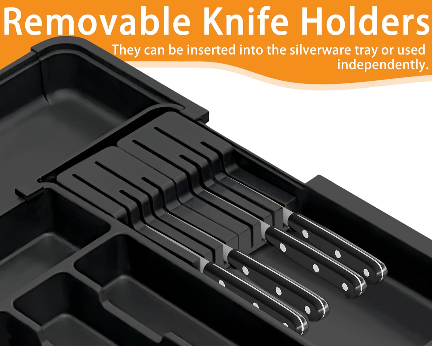 Silverware Organizer - Expandable Large Kitchen Drawer Organizer Utensil Organizer with 2 Removable Knife Blocks