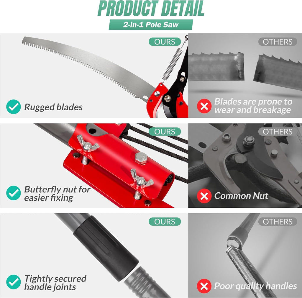 Pole Saw for Tree Trimming, 2-in-1 Tree Pruner with Saw & Pruning Scissors, 14FT Tree Trimmer, Quadruple Pulley